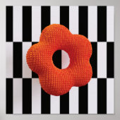 Retro Strick Blume 3D Art Print orange, schwarzwei Poster (Vorne)