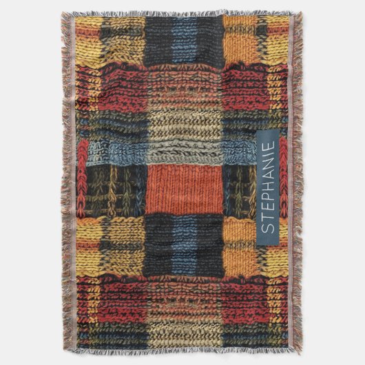 Retro Strick Patchwork - Gemütlicher Herbst Boho V Decke (Vorderseite Vertikal)