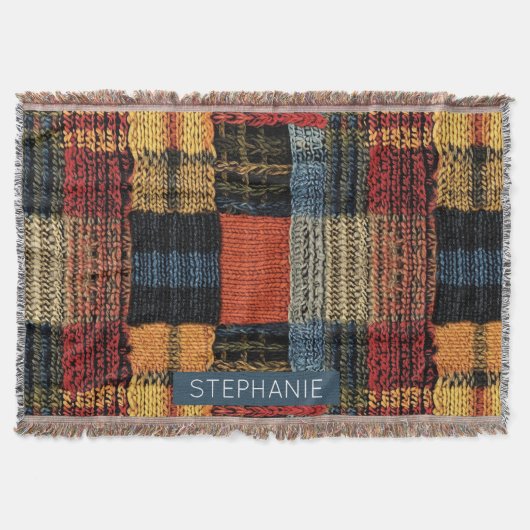 Retro Strick Patchwork - Gemütlicher Herbst Boho V Decke (Vorderseite)