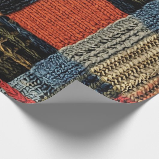 Retro Strick Patchwork - Gemütlicher Herbst Boho V Geschenkpapier (Ecke)