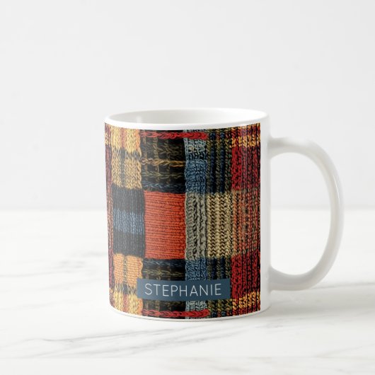 Retro Strick Patchwork - Gemütlicher Herbst Boho V Kaffeetasse (Rechts)