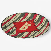 Retro String Art in Christmas Colors Mit Monogramm Pappteller (Schrägansicht)