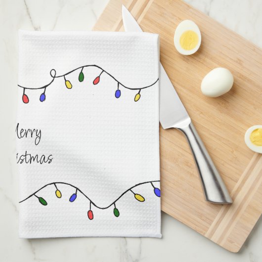 Retro String Lights Frohe Weihnachten Geschirrtuch (Viertel Falte)