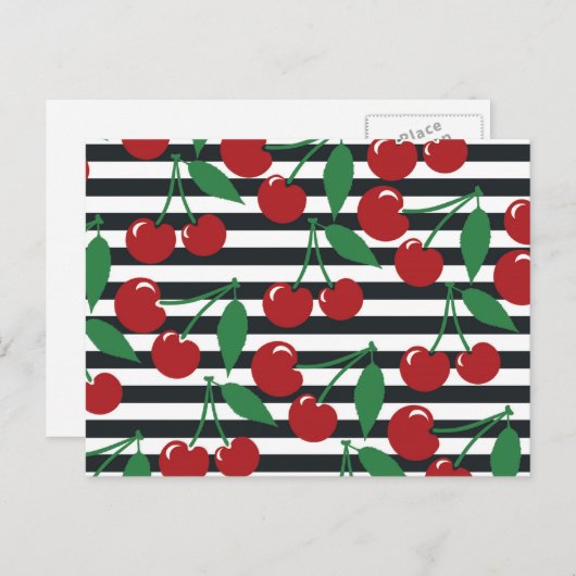 Retro Strip Cherry Muster Postkarte (Vorne/Hinten)