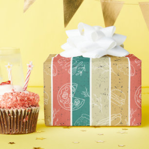 Retro Strip Fast Food Muster Geschenkpapier