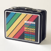Retro Strip Muster - Rainbow Colors Stacks Name Metall Brotdose (Rückseite)