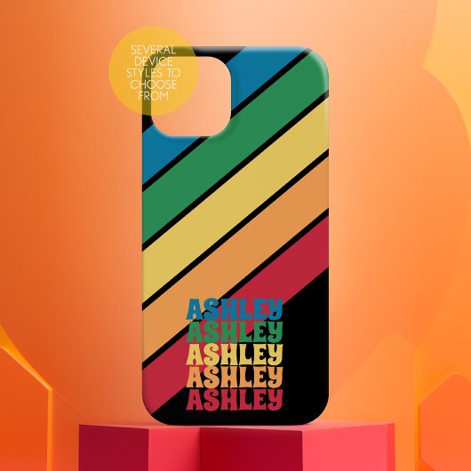 Retro Strip Muster Rainbow Stacks Name Case-Mate iPhone Hülle
