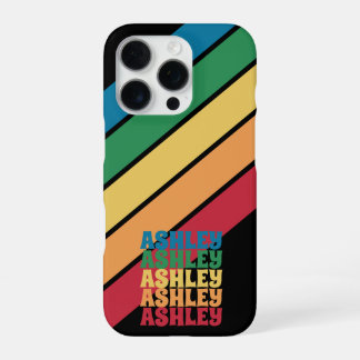 Retro Strip Muster Rainbow Stacks Name iPhone 16 Pro Hülle