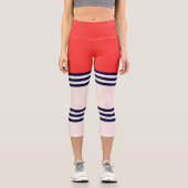 Retro Strip Red Capri Leggings (Vorderseite)