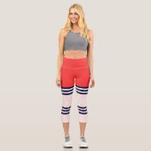 Retro Strip Red Capri Leggings (Vorderseite)