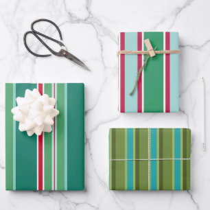 Retro Strip Weihnachtswrapping Paper Set Geschenkpapier Set