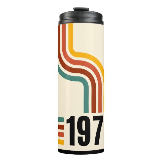 Retro Stripe 50. Geburtstag 1975 Rainbow Vintag Thermosbecher (Vorderseite)