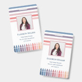 Retro Stripe Crayon Lehrer Mitarbeiter Ausweis (Vorder- & Rückseite)