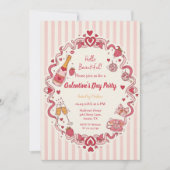 Retro Stripe Galentine's Invitation Einladung (Vorderseite)