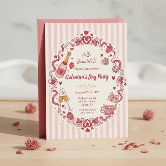 Retro Stripe Galentine's Invitation Einladung
