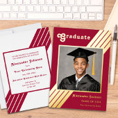 Retro Stripe Grad Foto Burgund und Gold Folieneinladung