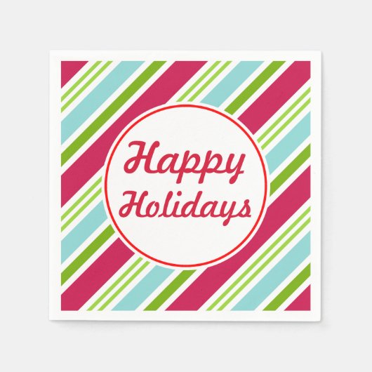Retro Stripe Happy Holidays Napkins Serviette (Vorderseite)
