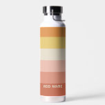 Retro Stripe Muster Korallenrosa Vintages Ambiente Trinkflasche<br><div class="desc">Fügen Sie Ihren Namen zu dieser Mod minimale Design mit fett Streifen. Ein Retro-Design mit 70er inspiriert Schriftart und einem minimalen Muster. Alle Farben können geändert werden. Erstellen Sie Ihre eigenen und ändern Sie die Farben zu Ihrer bevorzugten Kombination.</div>