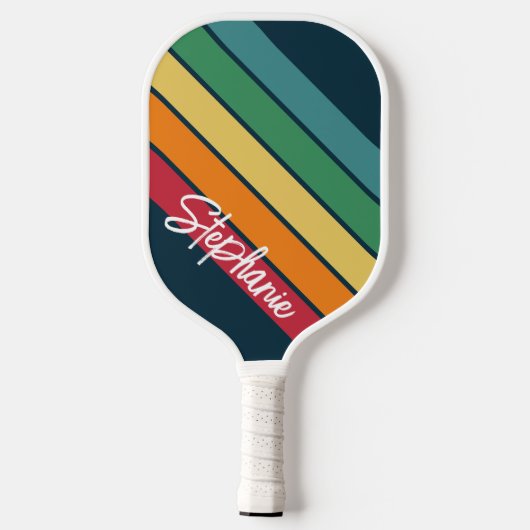 Retro Stripe Muster Regenbogen - Skriptname Pickleball Schläger (Rückseite)