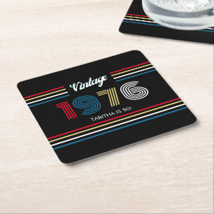 Retro Stripe Numerals farbenfroh 1976 Paper Unters Rechteckiger Pappuntersetzer