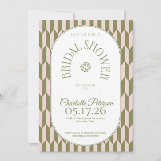 Retro stripe olive pink typography Bridal Shower Einladung