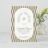 Retro stripe olive pink typography Bridal Shower Einladung (Stehend Vorderseite)