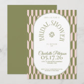 Retro stripe olive pink typography Bridal Shower Einladung (Vorne/Hinten)