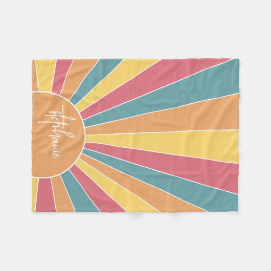 Retro Stripe sunrise - pastellfarbener Regenbogens Fleecedecke (Vorderseite (Horizontal))