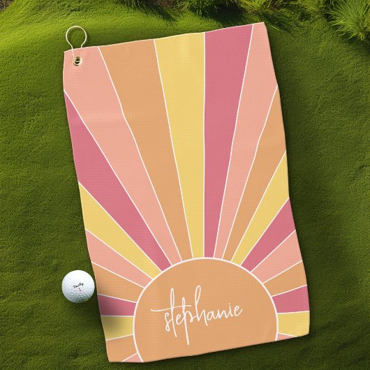 Retro Stripe sunrise - pastellfarbener Regenbogens Golfhandtuch