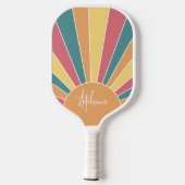 Retro Stripe sunrise - pastellfarbener Regenbogens Pickleball Schläger (Rückseite)