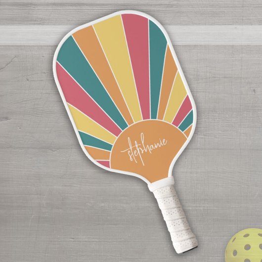 Retro Stripe sunrise - pastellfarbener Regenbogens Pickleball Schläger