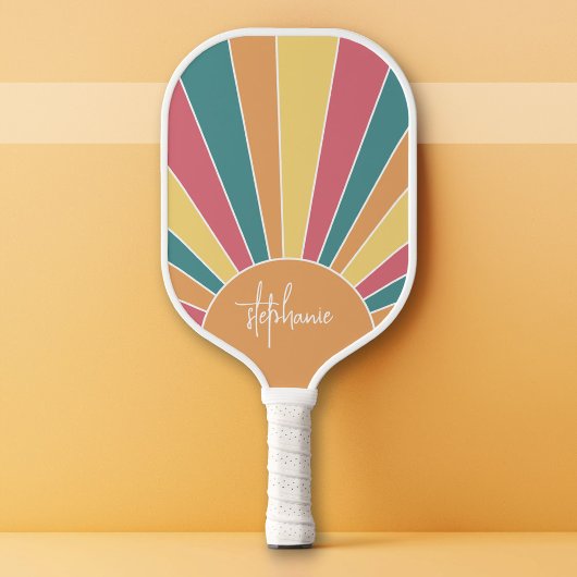 Retro Stripe sunrise - pastellfarbener Regenbogens Pickleball Schläger