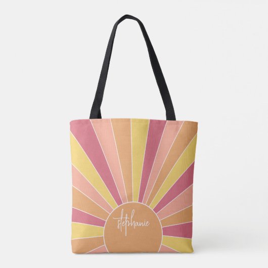 Retro Stripe sunrise - pastellfarbener Regenbogens Tasche (Rückseite)