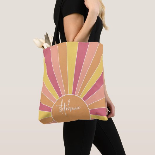 Retro Stripe sunrise - pastellfarbener Regenbogens Tasche (Von Nahem)