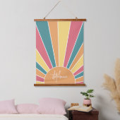 Retro Stripe sunrise - pastellfarbener Regenbogens Wandteppich Mit Holzrahmen (Schlafzimmer)