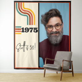 Retro Stripe Vintag 1975 Foto Tapestry Orange Wandteppich