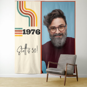 Retro Stripe Vintag 1976 Foto Tapestry Orange Wandteppich