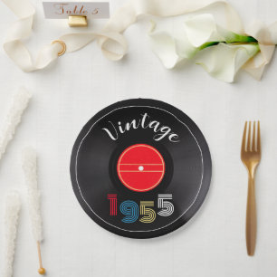 Retro Stripe Vinyl Record 1955 70. Geburtstag Pappteller