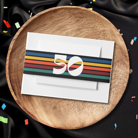 Retro Striped Fifty Birthday Invitation Belly Band