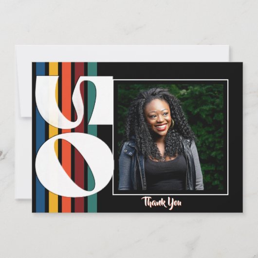 Retro Striped Fifty Birthday Photo 1976 50th Dankeskarte (Vorderseite)