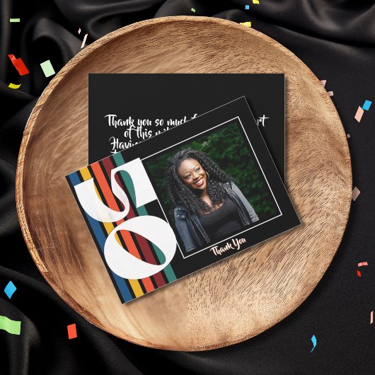 Retro Striped Fifty Birthday Photo 1976 50th  Dankeskarte