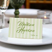 Retro Striped Green Wedding Name Place Card DIY Einladung