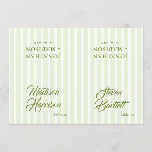 Retro Striped Green Wedding Name Place Card DIY Einladung (Vorderseite)