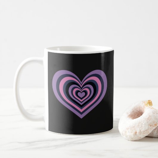 Retro Striped Heart Mug - Purple on Black Kaffeetasse (Mit Donut)