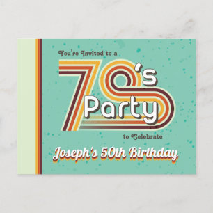 Retro Striped Party der 70er Einladungspostkarte