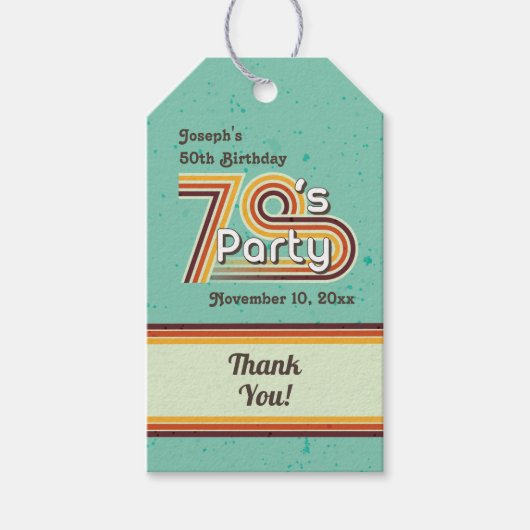 Retro Striped Party der 70er Geschenkanhänger (Vorderseite)