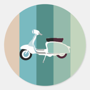 Retro Striped Scooter Round Sticker Glossage