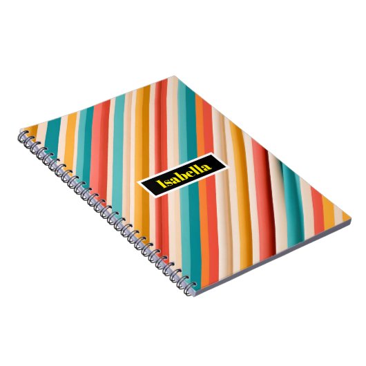 Retro Striped Spiralnotebook | Farbige Geometrie Notizblock (Rechte Seite)