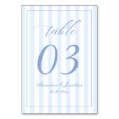 Retro Striped White and Blue Wedding Table Number Tischnummer (Rückseite)