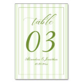 Retro Striped White and Green Wedding Table Number Tischnummer (Vorderseite)